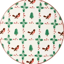 Hot 9" Footed Cake Plate Winter Robin Hostess Gifts