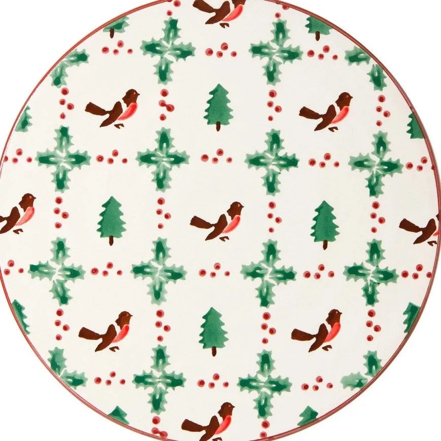 Hot 9" Footed Cake Plate Winter Robin Hostess Gifts