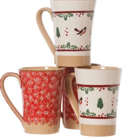 New 2 Tall Mugs Red Lawn & 2 Tall Mugs Winter Robin Christmas