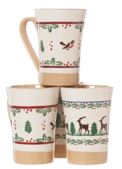 Outlet 2 Tall Mugs Reindeer & 2 Tall Mugs Winter Robin Christmas