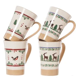 Sale 2 Tall Mugs Reindeer & 2 Tall Mugs Winter Robin Special Event Gifts