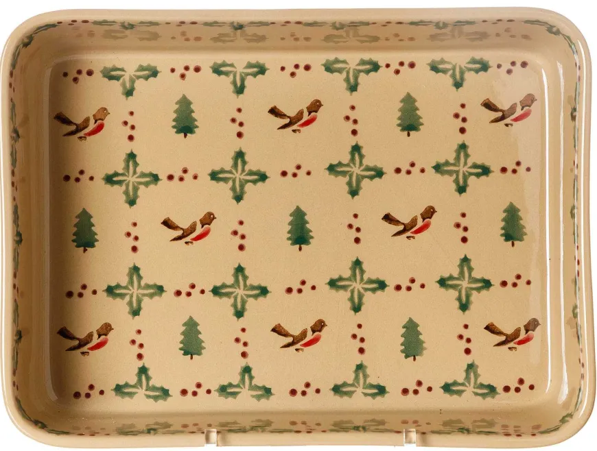Best Sale Large Rectangular Oven Dish Winter Robin Food Lover'S Gifts
