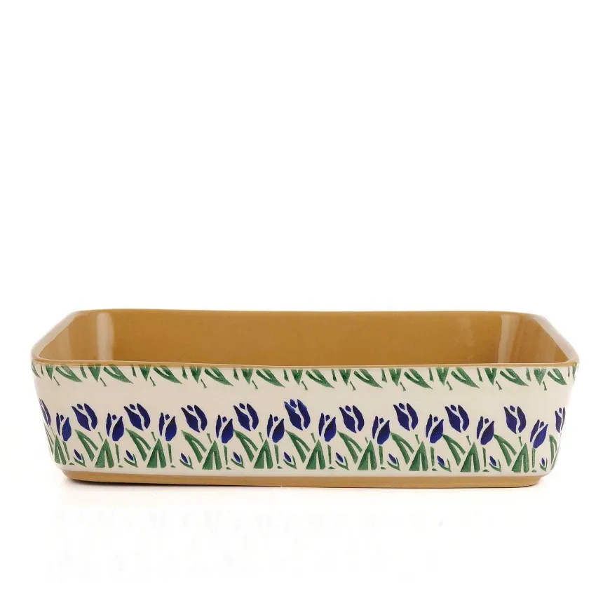 Shop Large Rectangular Oven Dish Blue Blooms Blue Blooms