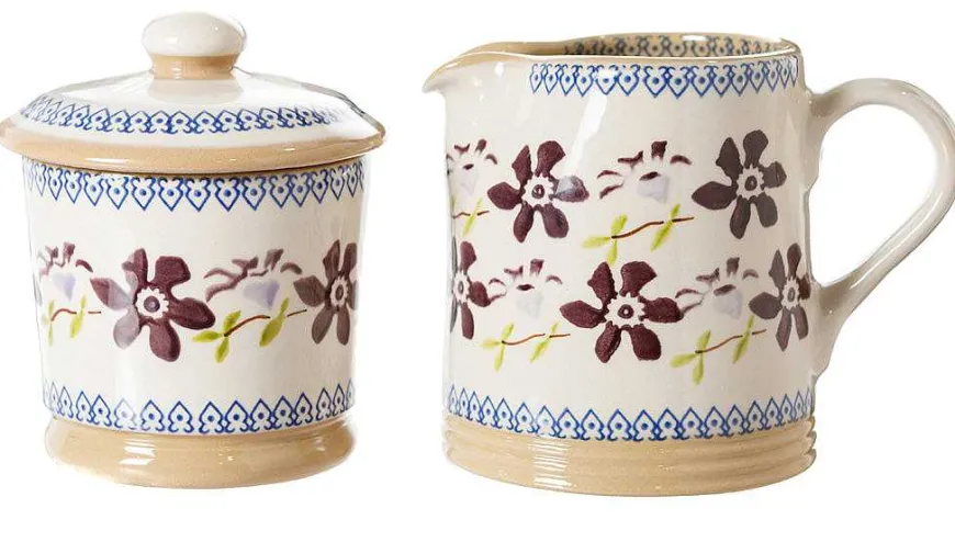 Fashion Lidded Sugar Bowl And Small Cylinder Jug Clematis Mother'S Day
