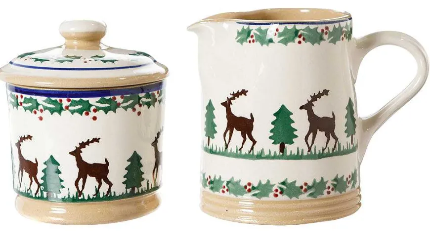 Cheap Lidded Sugar Bowl And Small Cylinder Jug Reindeer Tea Fanatic'S Gifts