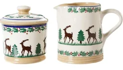 Fashion Lidded Sugar Bowl And Small Cylinder Jug Reindeer Reindeer