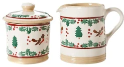Clearance Lidded Sugar Bowl And Small Cylinder Jug Winter Robin Gift Sets