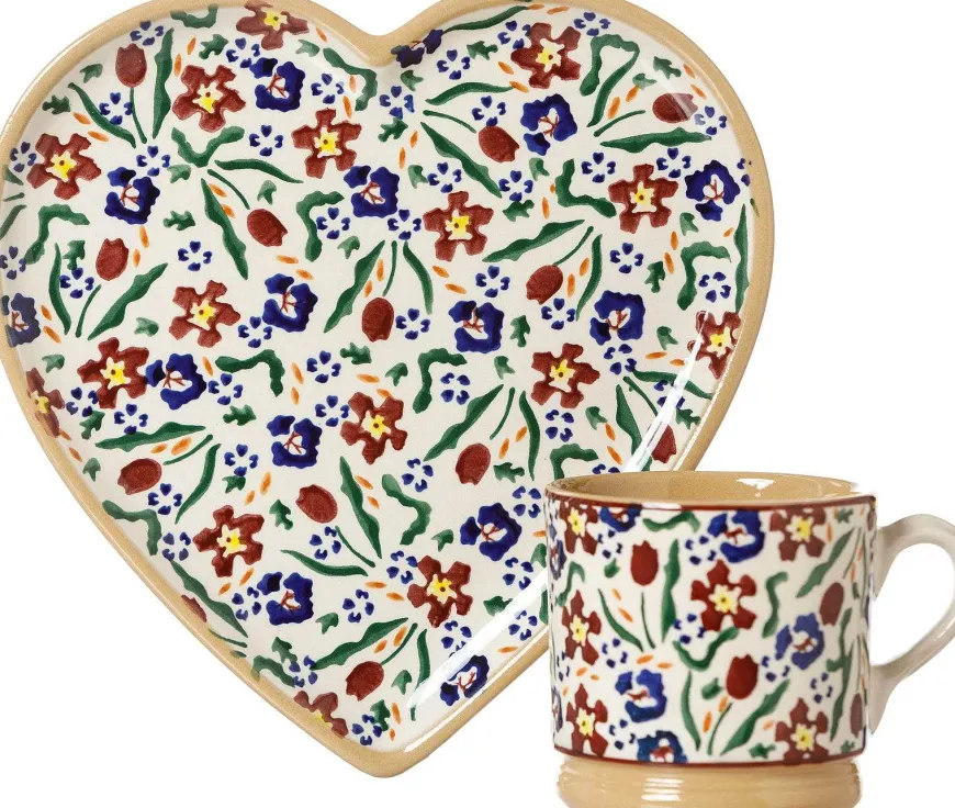 New Medium Heart Plate And Small Mug Wild Flower Meadow Mother'S Day