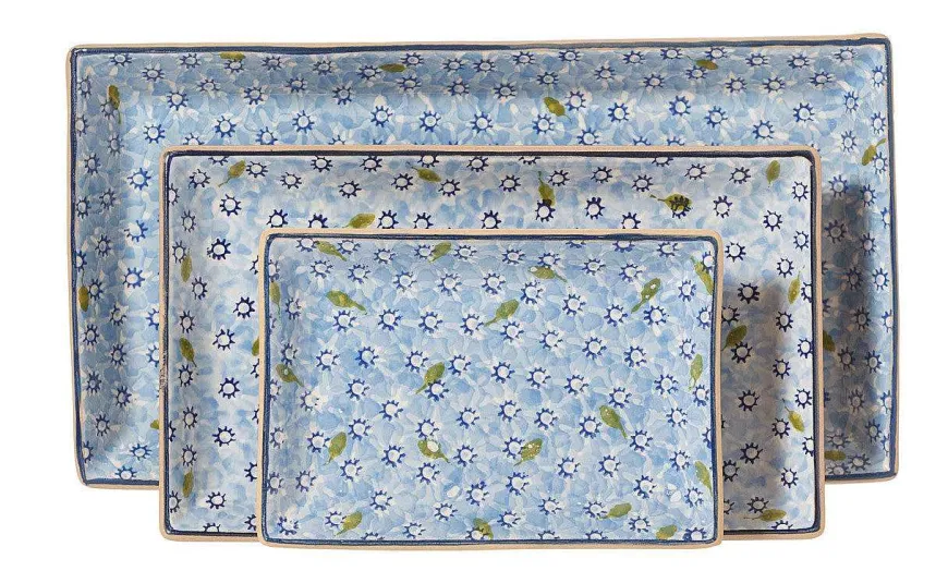 New Nest Of 3 Rectangle Dishes Lawn Light Blue Plates