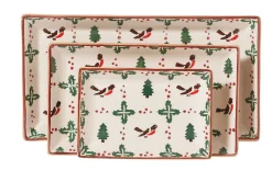 Best Sale Nest Of 3 Rectangle Dishes Winter Robin Plates