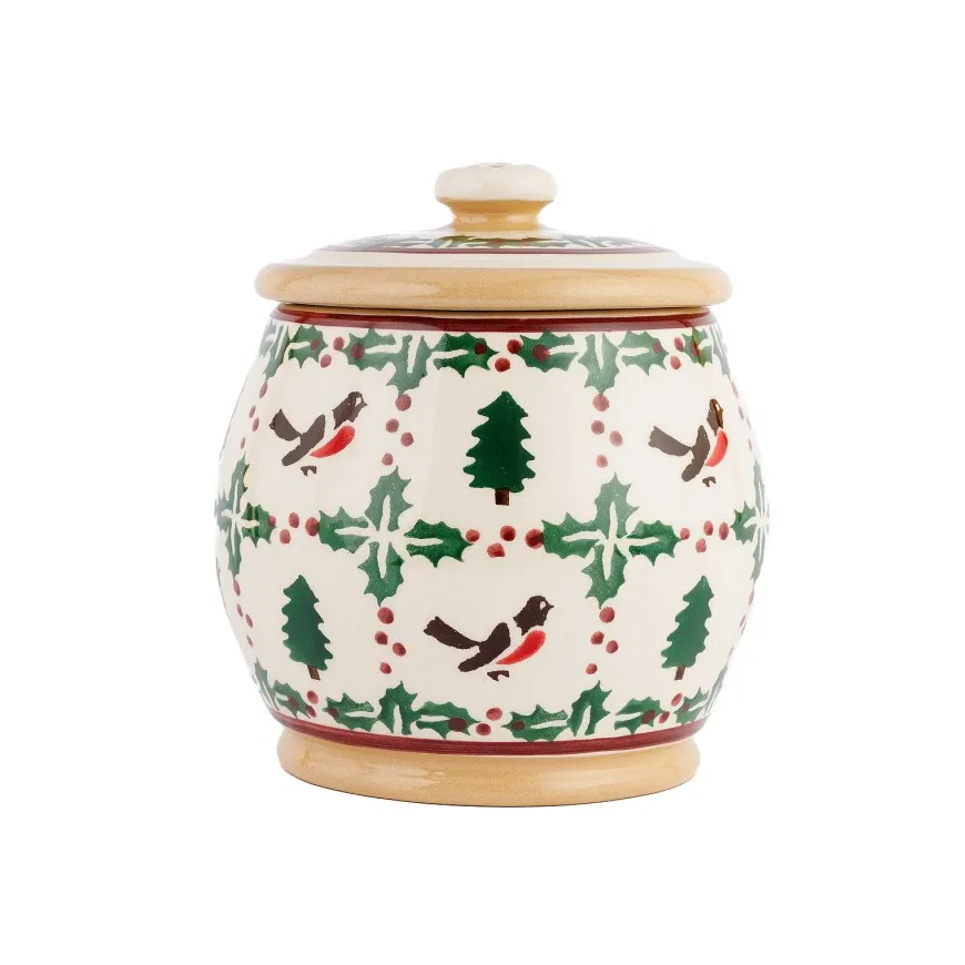 Sale Small Round Lidded Jar Winter Robin Storage Jars