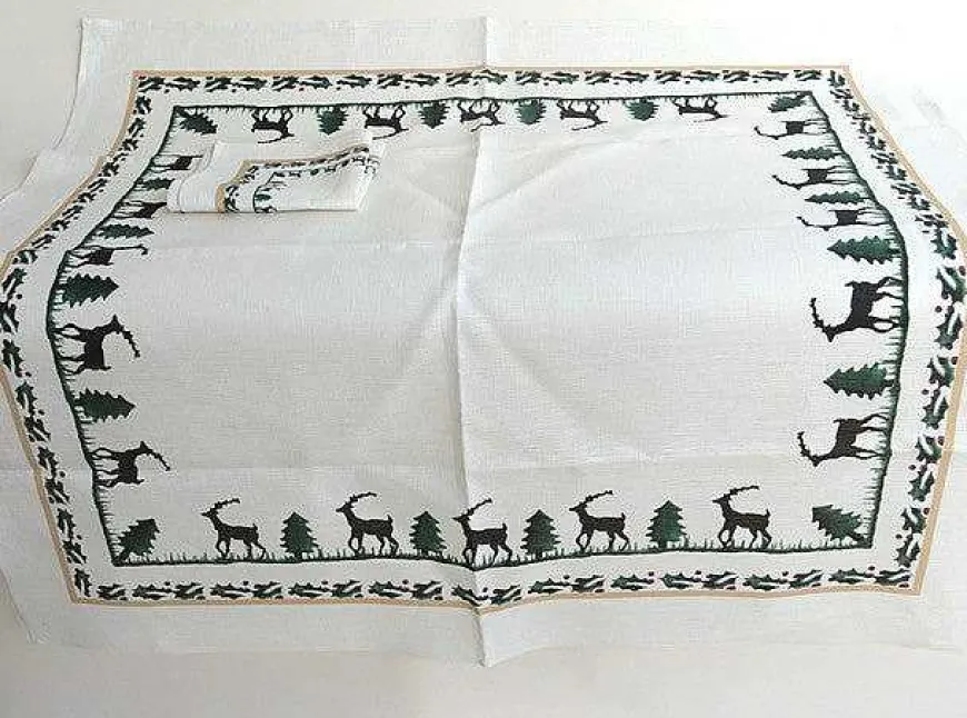Sale Tablecloth Square Reindeer Linen 40" Reindeer