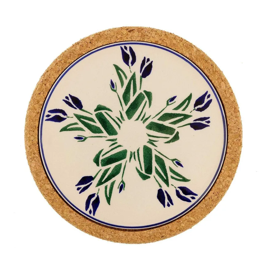 New Trivet Round Blue Blooms New In